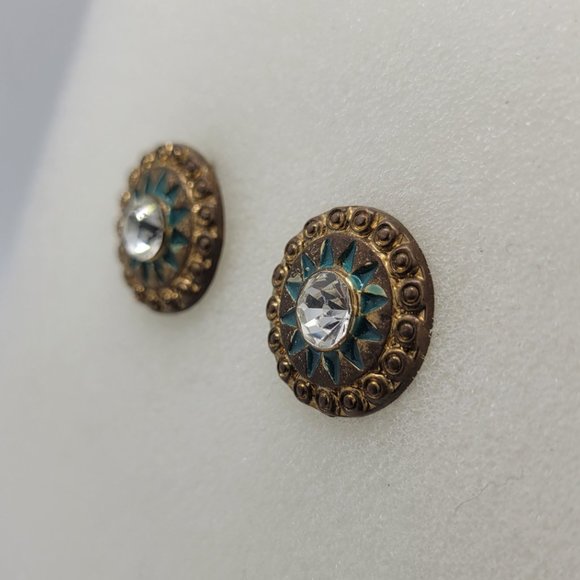 Earrings Round w/crystal Rhinestones gold/green E_OT0029. - Picture 2 of 2